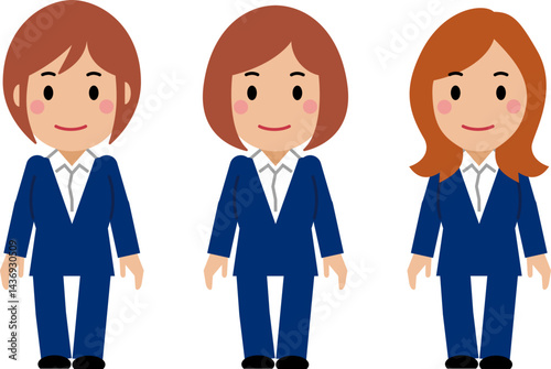 両手を下ろし、すまし顔の紺色スーツの若い女性