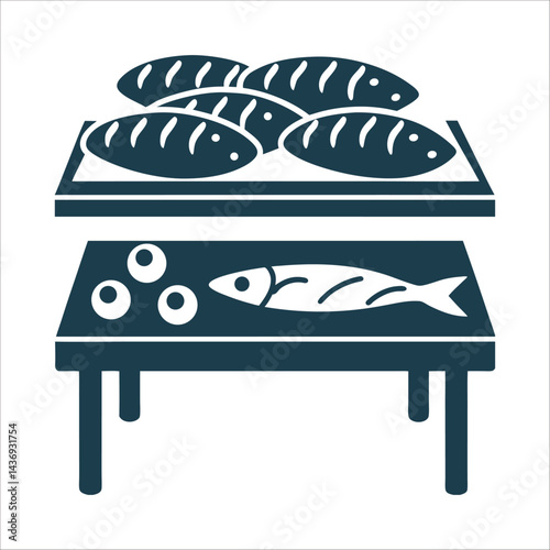 Loaves and Fishes Illustration: Vector EPS File Loaves and Fishes Five loaves and two fish