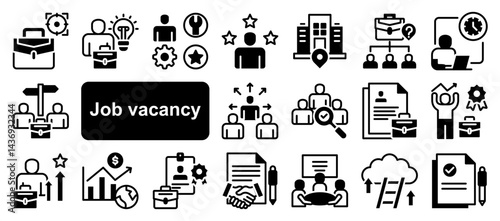 Job vacancy icon collection set. Containing online job search, requirements, recruiting, employment, human resource management, employee skills, career ladder icon. Simple flat vector illustration.
