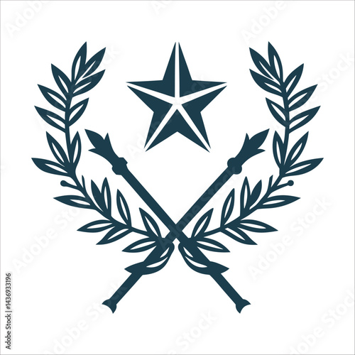 Victory Day Laurel Wreath with Navy Star Vector Victory Day Crossed laurel branches with a central five pointed star in deep navy