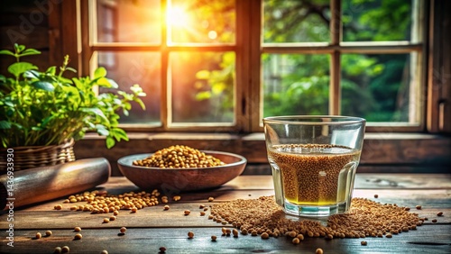 Obraz na płótnie Overnight Soaked Fenugreek Seeds Drink: Healthy Hydration for Wellness w salonie