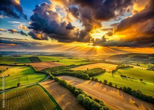 Wallpaper Mural Panoramic Aerial View of Rolling Fields Under a Dramatic Sky Torontodigital.ca