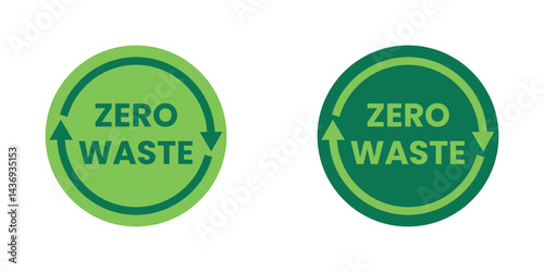 Green zero waste label or sticker element design set. Sustainability vector illustration.