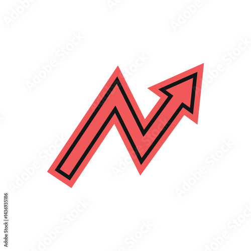 Increase Analytics Graph sticker symbol design. Light red arrow with black outline vector illustration.