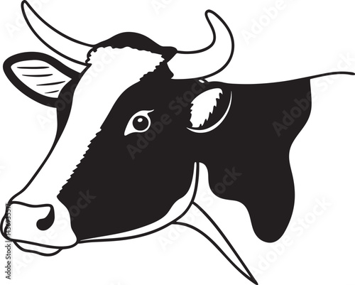 Black and White Cow Head Illustration Farm Animal Vector Graphic
