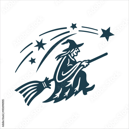 La Befana Flying Broomstick Star Trail Charcoal Gold Epiphany La Befana Flying broomstick with star trail in charcoal and gold