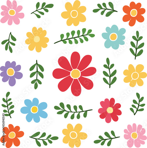 A vibrant cartoon flower design suitable for decoration or prints.
