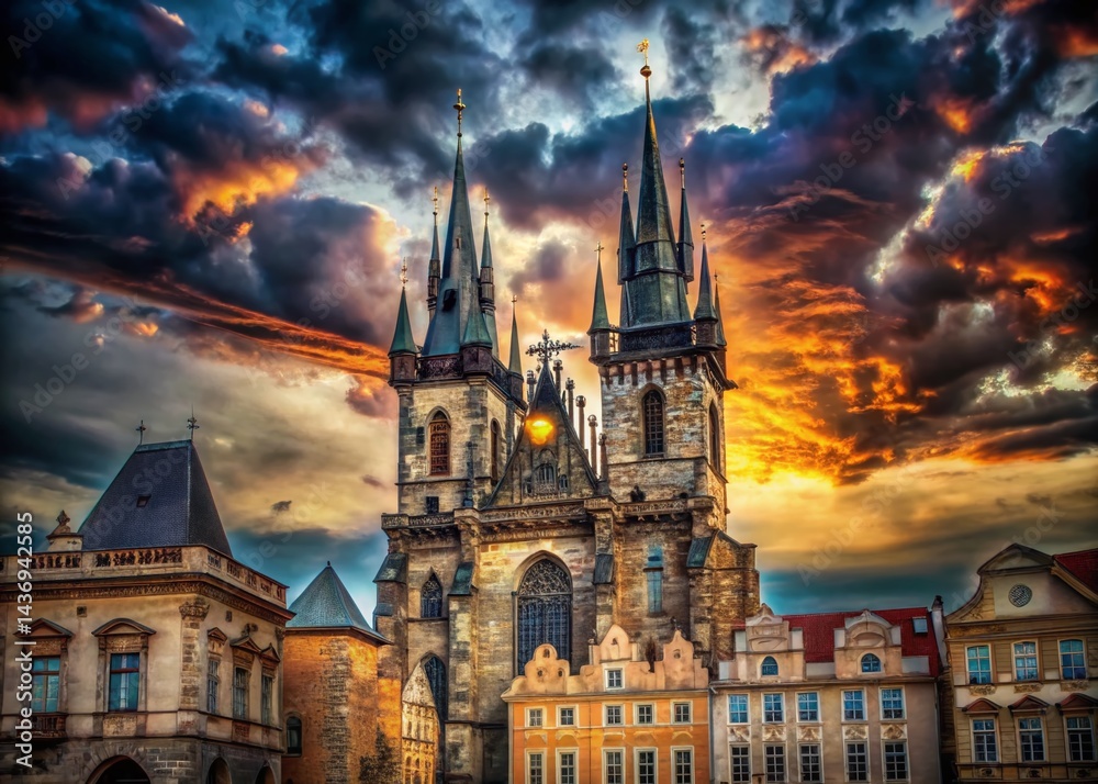 Fototapeta premium Prague's Gothic Charm: Timeless Surreal Architecture, Generative AI
