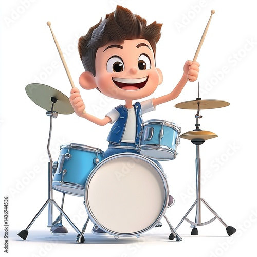 Happy boy playing drums. (1)