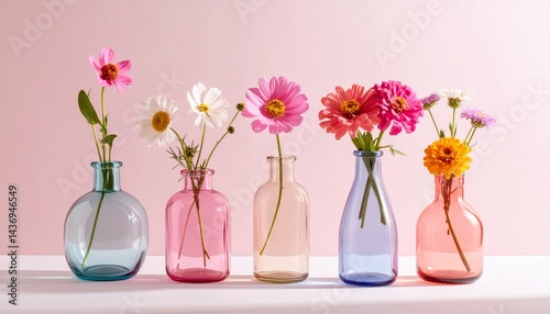 パステルカラーの花瓶　美しくシンプルな花瓶の花