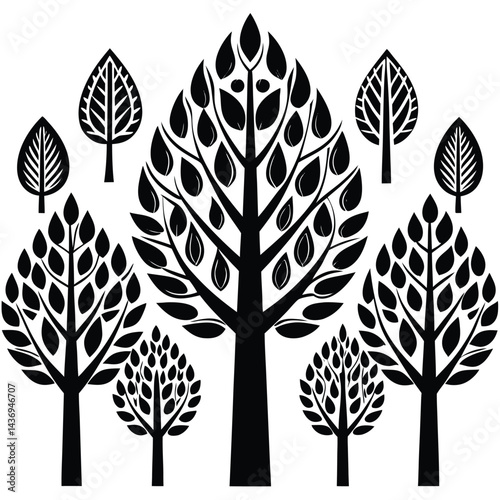 Poplar trees icon set on white background