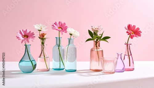 パステルカラーの花瓶　美しくシンプルな花瓶の花