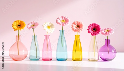 美しい花のアレンジメント、パステルカラーの淡い色の花瓶