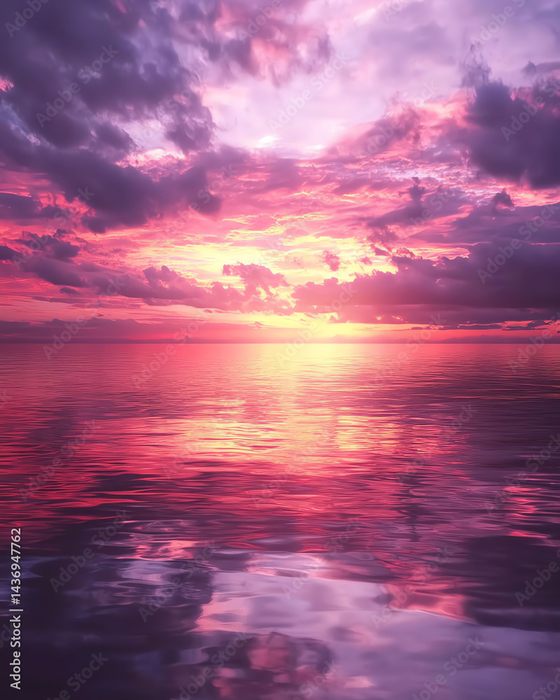 Obraz premium Serene Sunset Cloudscape Peaceful Ocean Reflection Background