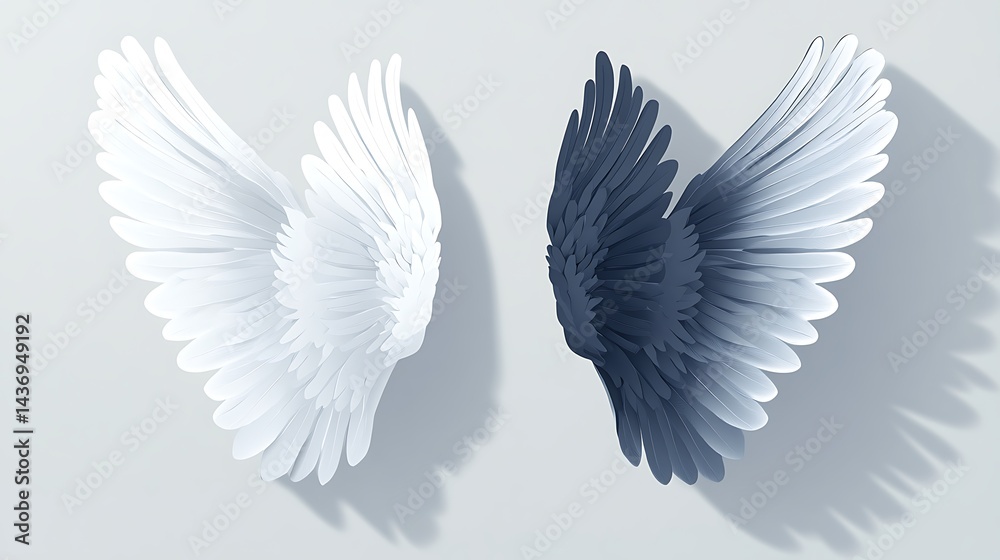 Fototapeta premium Contrasting angel wings, representing duality.