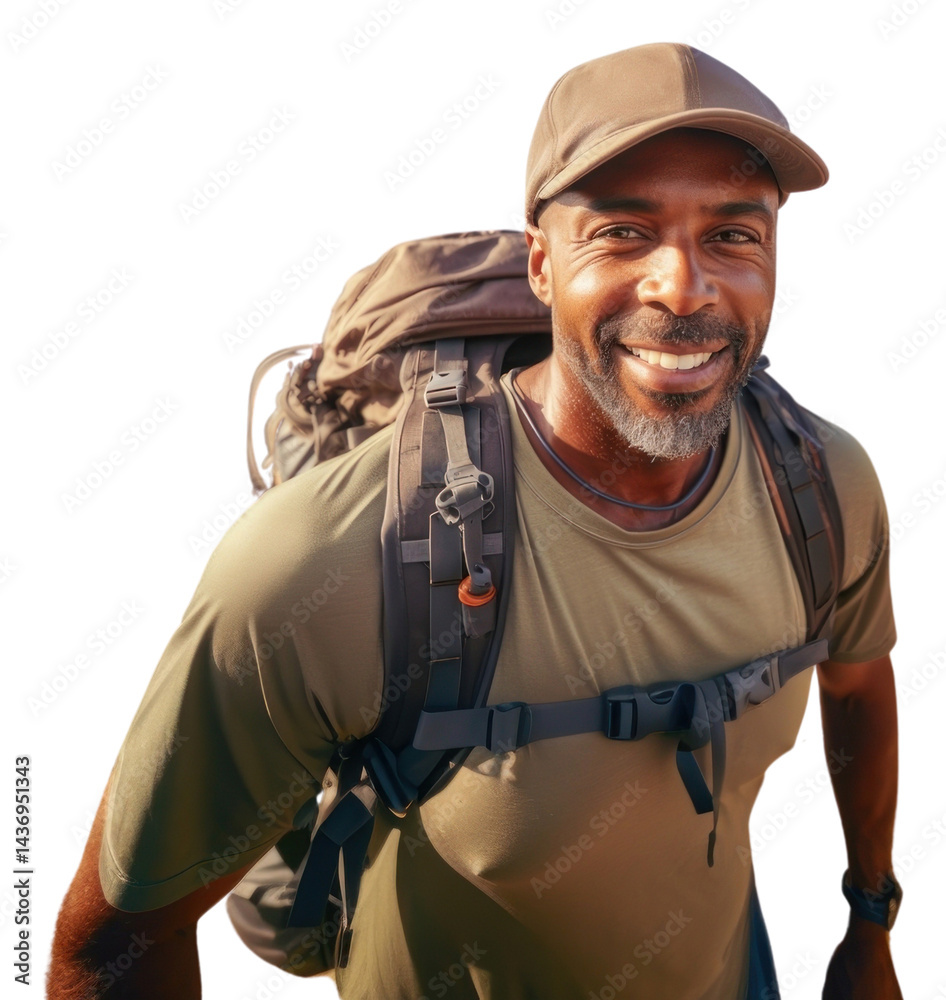 PNG Middle age african american backpacker backpacking recreation adventure.