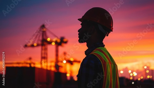 Silhouette of worker at sunset