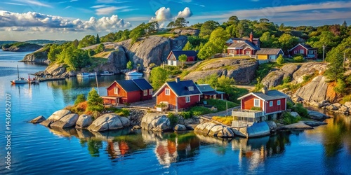 Serene Stockholm Archipelago: Blue Waters, Rocky Islands, Wooden Houses
