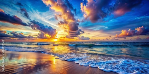 Serene Sunset Beach: Gentle Waves & Golden Hour Glow