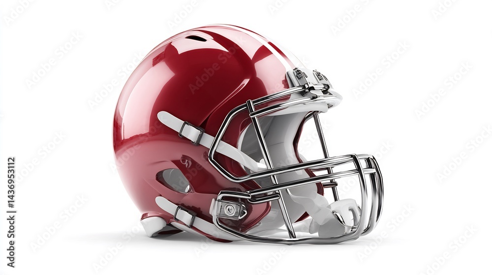 Fototapeta premium Crimson football helmet gleaming on a white background studio shot isolated