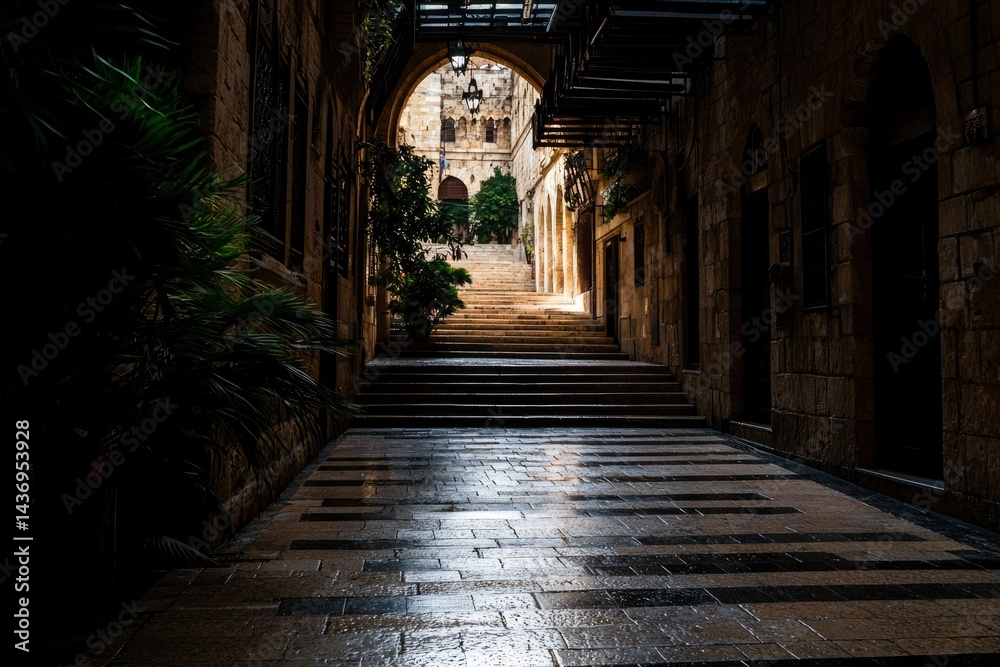 Fototapeta premium Ancient alleyway with stone steps