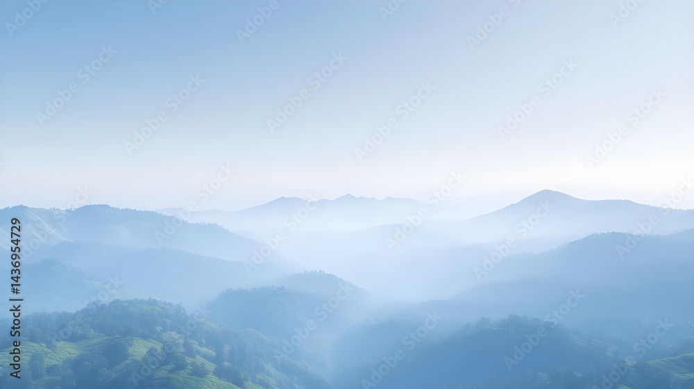 Serene View of Layered Hills Creates Soothing Atmosphere in Fog Serene View of Layered Hills Creates Soothing Atmosphere in Fog