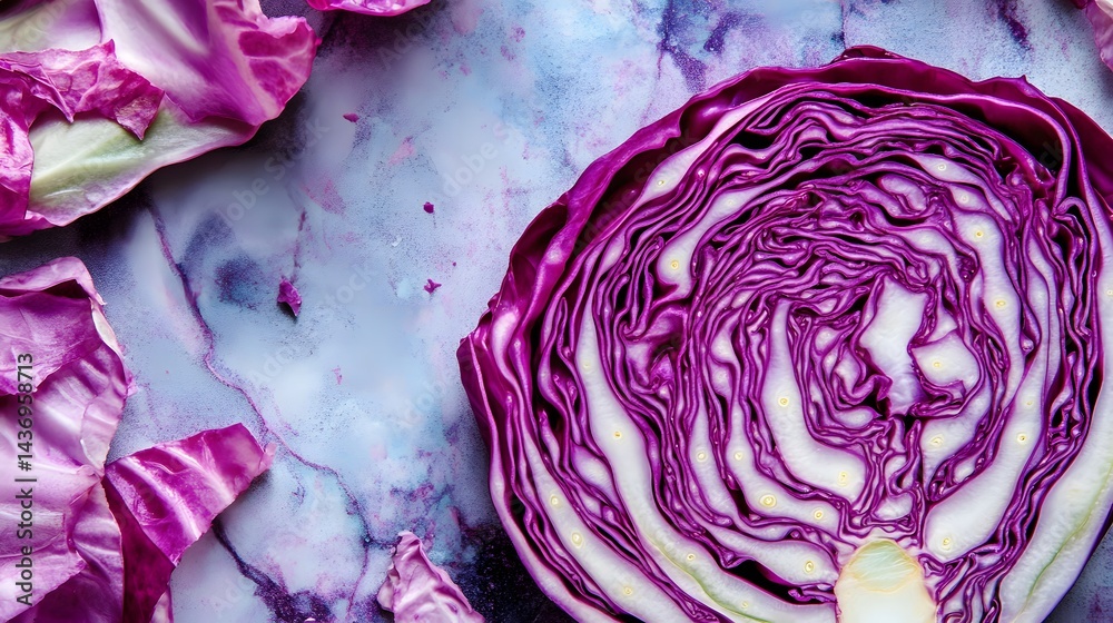 Obraz premium Vibrant Red Cabbage Cross Section Texture Purple Food Photo
