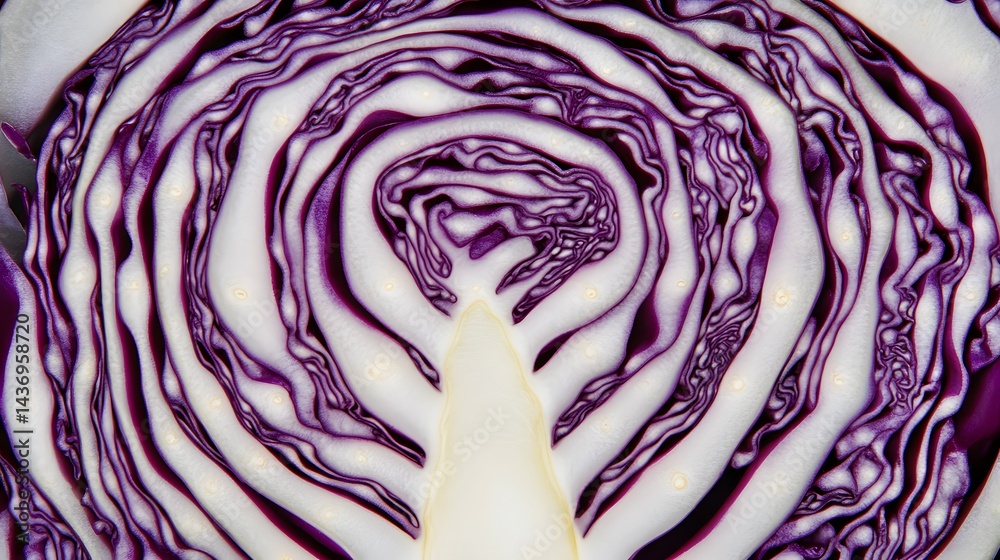 Obraz premium Vibrant Red Cabbage Cross Section Close Up Detailed Texture