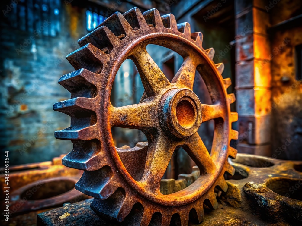 Obraz premium Steampunk Gearwheel Sign: Industrial Revolution Mechanical Symbol, Retro Cogwheel Signage