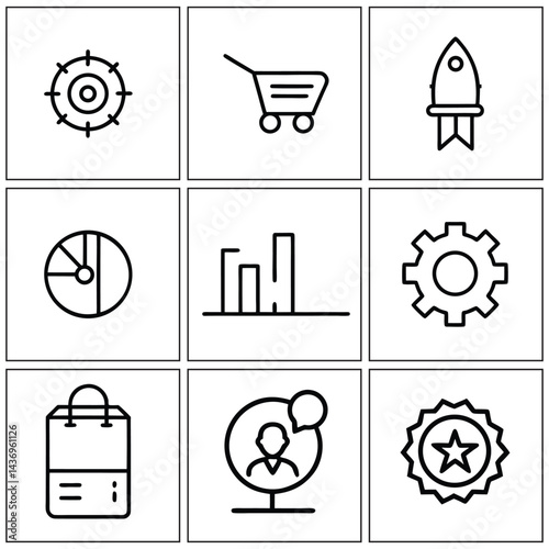 A black vector set of travel, business, camera, car, holiday, and sun icons presents a collection of symbols and illustrations