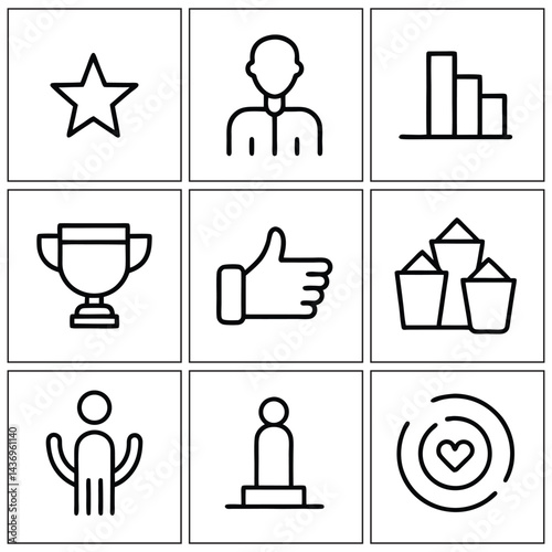 This vector set features business icons, management symbols, and people pictograms for web design and office work