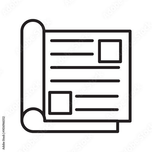 flat black newspaper icon on white background