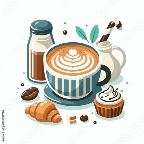 latte, drink, cafe, coffee, beverage, cup, milk, aroma, caffeine, hot, espresso, white, breakfast, cappuccino, background, mug, cream, brown, food, art, isolated, morning, design, fresh, foam, mocha, 