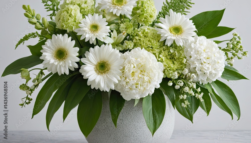 Obraz premium Elegant white and green floral arrangement in modern vase still life