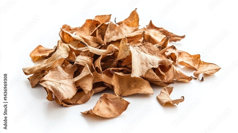 A pile of dried autumn leaves scattered on white. A pile of dried autumn leaves scattered on white.