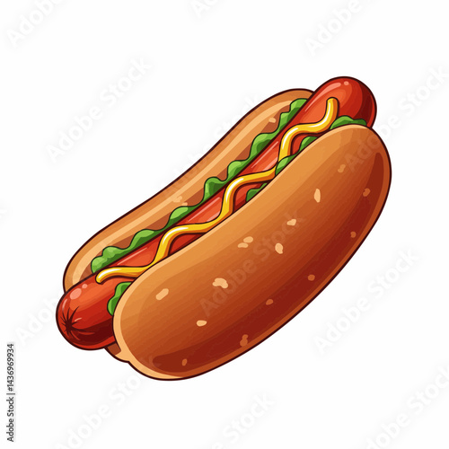 Two hotdogs with mustard and lettuce, filling the bottom right corner of image