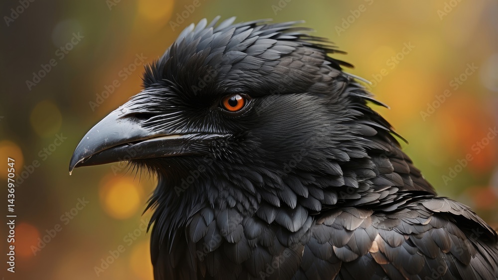 Naklejka premium Close-Up of a Black Crow Standing Outdoors in Daylight