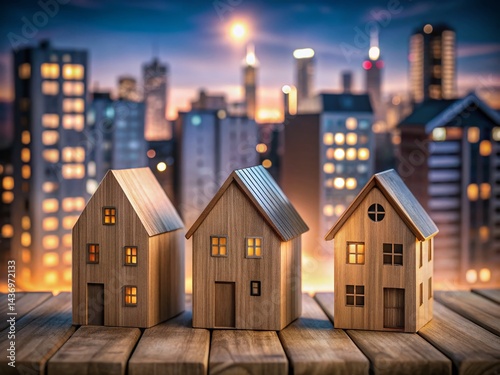 Three Wooden Houses Cityscape Skyline - Rule of Thirds Composition