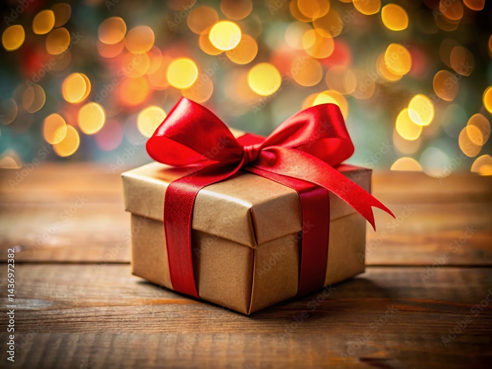 Tilt-Shift Photo: Blank Gift Box with Red Bow Mockup - Perfect for Holiday Packaging Design Tilt-Shift Photo: Blank Gift Box with Red Bow Mockup - Perfect for Holiday Packaging Design