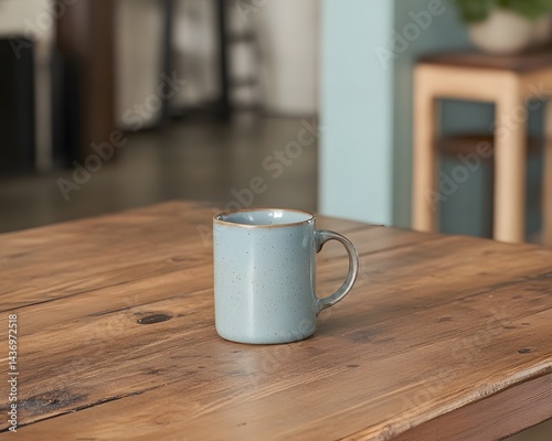 Speckled Blue Mug on Rustic Wooden Table Coffee Tea