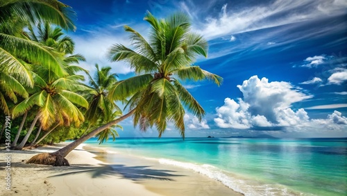 Tranquil Tropical Beach: Lush Palms, Summer Sun, Candid Scene