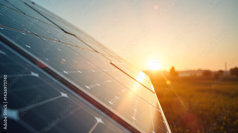 Fototapeta premium Solar Panels Capturing Morning Sunlight 