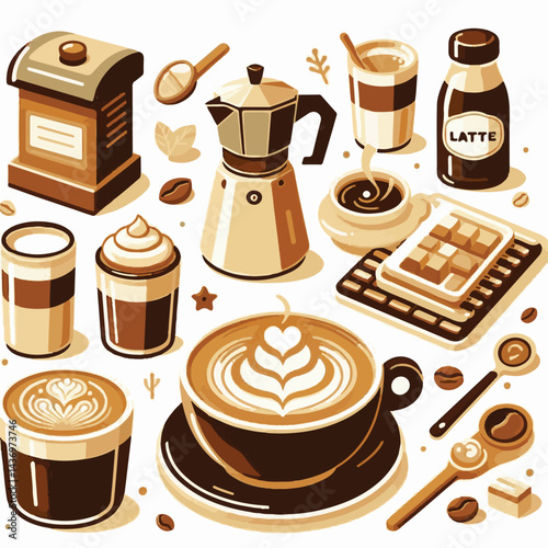 latte, drink, cafe, coffee, beverage, cup, milk, aroma, caffeine, hot, espresso, white, breakfast, cappuccino, background, mug, cream, brown, food, art, isolated, morning, design, fresh, foam, mocha, 