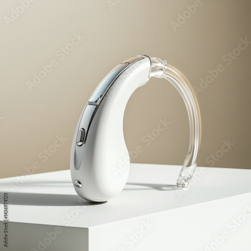 Hearing aid showcase studio environment product photography minimalist setup gigapixel quality