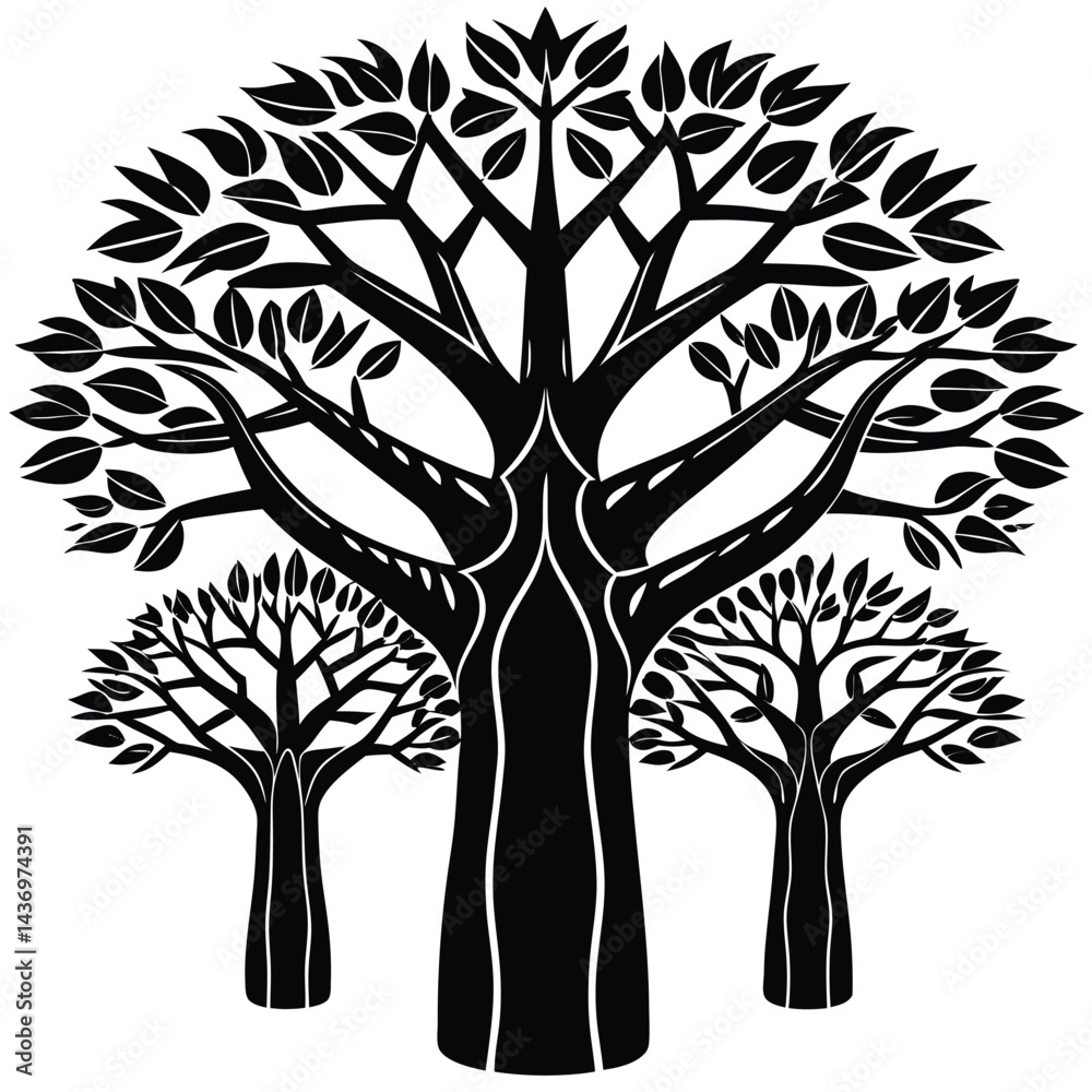 Obraz premium Baobab trees icon set isolated on white background