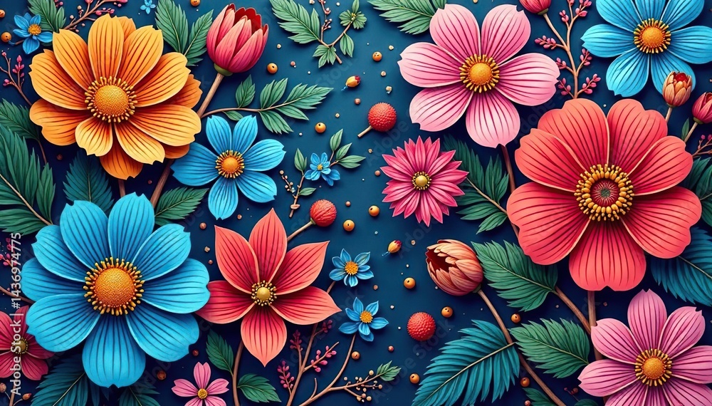 Intricate line art blooming flowers, continuous design, seamless flower pattern, repeat, vector Intricate line art blooming flowers, continuous design, seamless flower pattern, repeat, vector