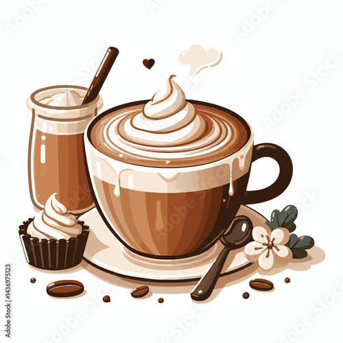 latte, drink, cafe, coffee, beverage, cup, milk, aroma, caffeine, hot, espresso, white, breakfast, cappuccino, background, mug, cream, brown, food, art, isolated, morning, design, fresh, foam, mocha, 