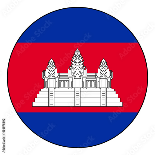 Flag of Cambodia. Black edge. Cambodia circle flag logo icon computer vector illustration design.
