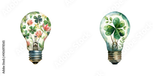 clover lightbulb watercolor vector illustration