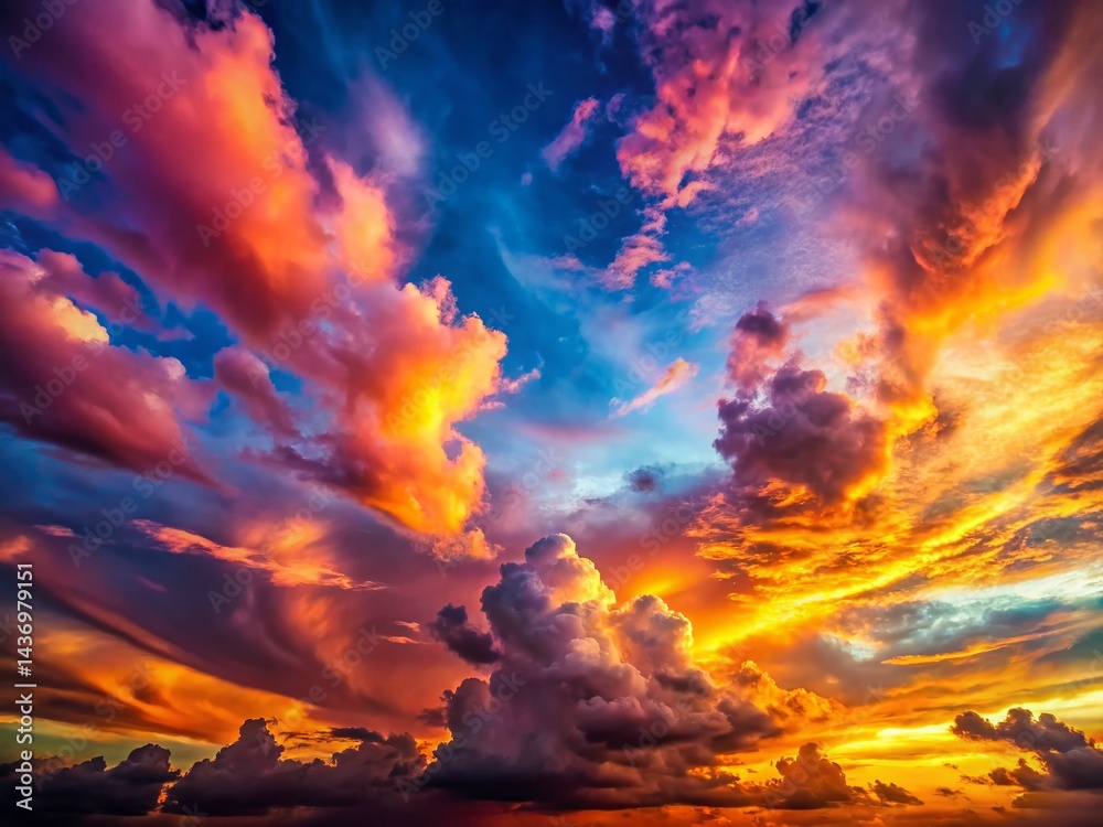 Fototapeta premium Vibrant Sunset Cloudscape: Colorful Sky Photography
